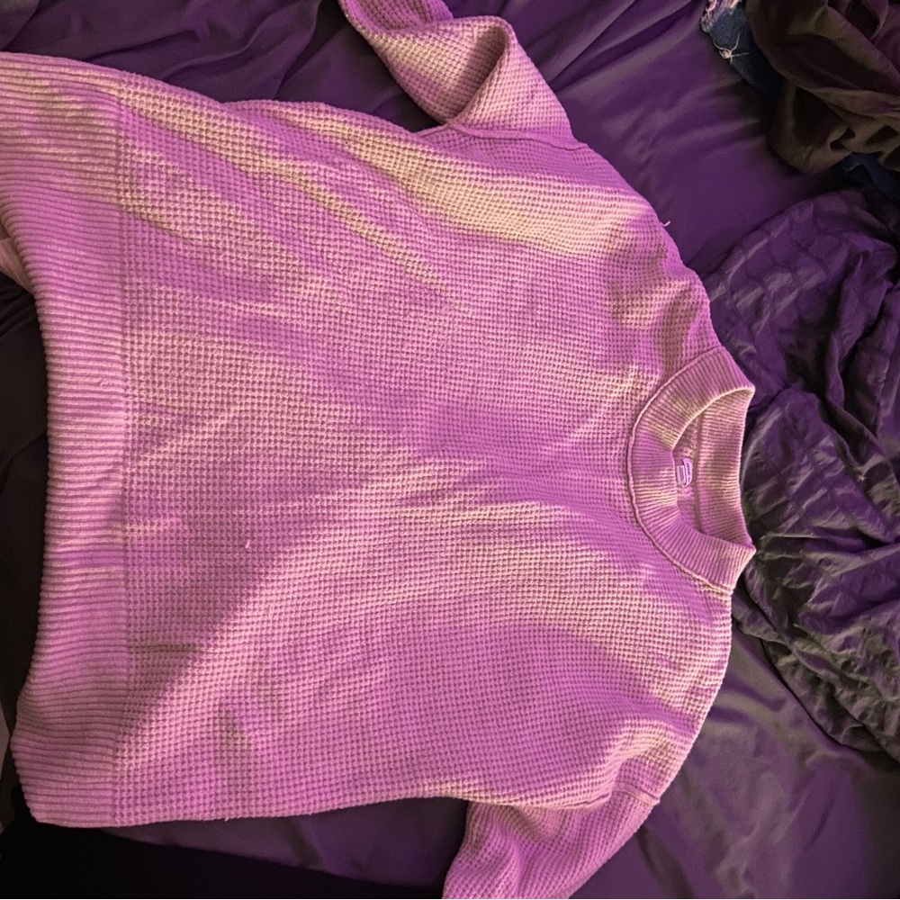 aerie soft Pink Waffle Knit Crewneck Sweater